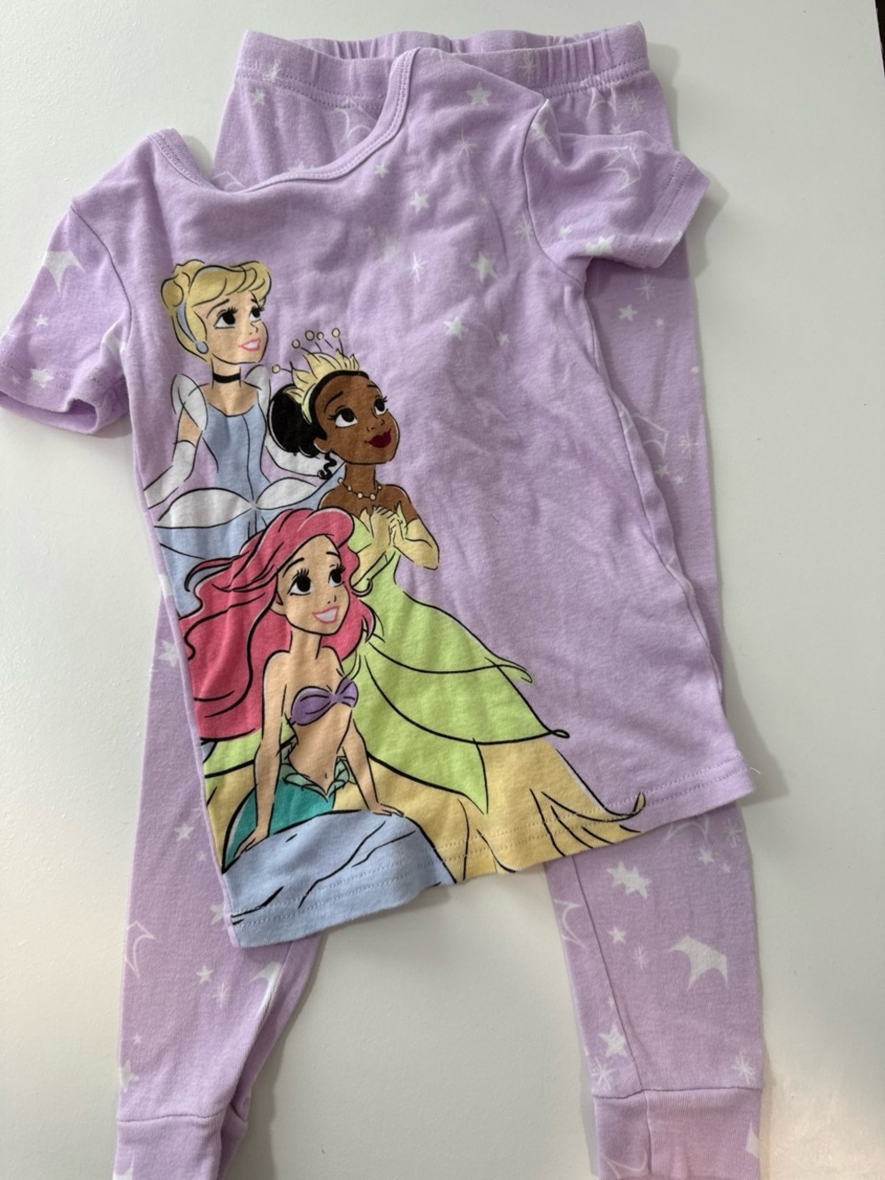 Disney Girls' Lilac Princess Pajama Set with Colorful Character Print